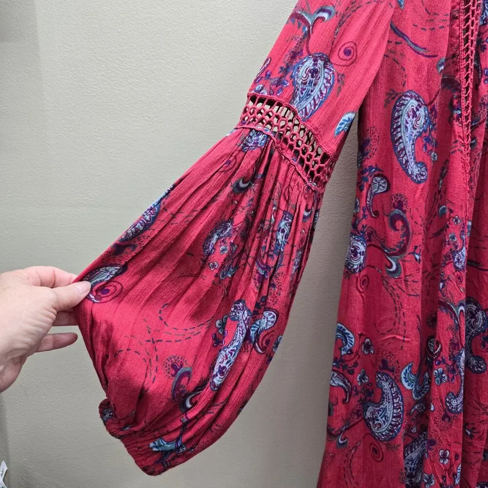 Free People Just The Two of Us Tunic Paisley Print Oversized Medium Red Fairy